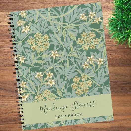 Green Jasmine Floral Pattern Sketchbook Notizblock