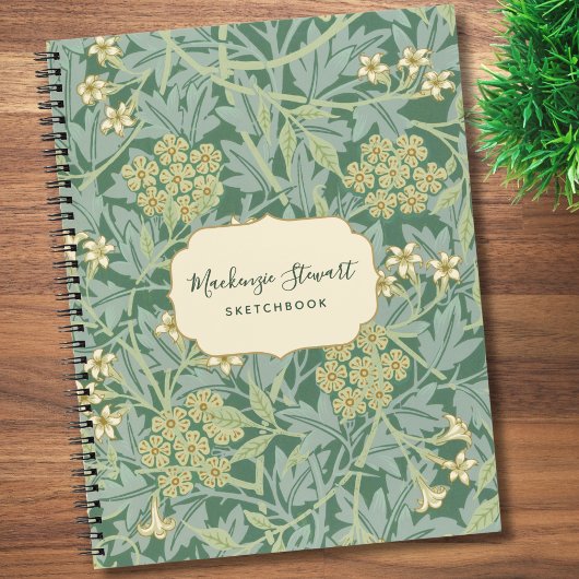 Green Jasmine Floral Pattern Sketchbook Notizblock