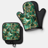 Green Jasper und Gold Ofenhandschuh & Topflappen-Set (Vorderseite/Rückseite)
