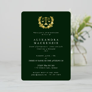 Green JD Law Scales+Laurel Wreath Graduation Party Folieneinladung