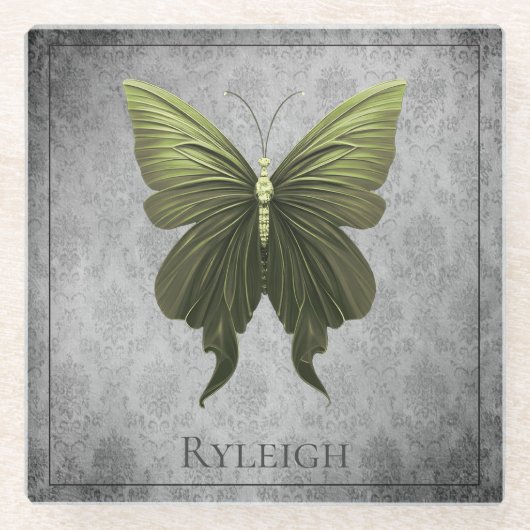 Green Jeweled Butterfly Glasuntersetzer (Vorderseite)