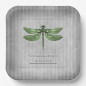 Green Jeweled Dragonfly Wedding Pappteller (Vorderseite)