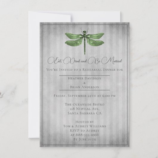 Green Jeweles Dragonfly Probe Dinner Einladung (Vorderseite)