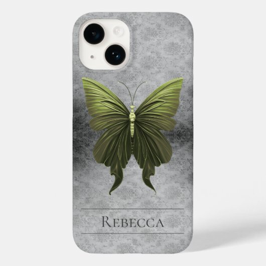 Green Jewels Butterfly Damask Case-Mate iPhone Hülle (Rückseite)
