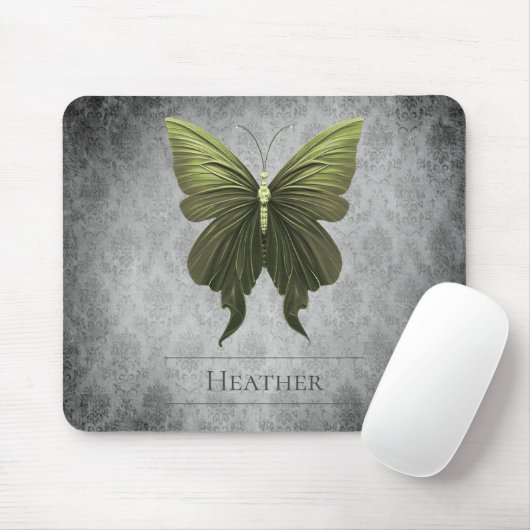 Green Jewels Butterfly Damask Mousepad (Mit Mouse)