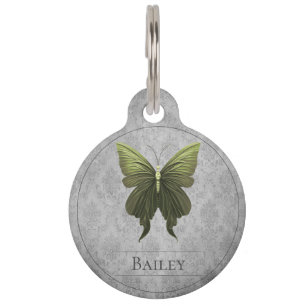 Green Jewels Butterfly Round Pet Tag Haustiermarke