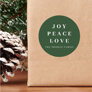 Green Joy Peace Liebe Minimaler Name der Weihnacht Runder Aufkleber