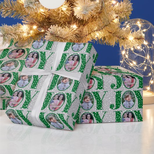 Green JOY und Schneeflocken zwei Fotos Weihnachten Geschenkpapier (Feiertage)