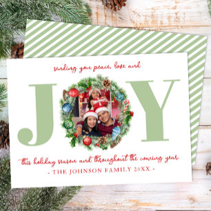 Green JOY Wreath Weihnachtsfotokarte Feiertagskarte