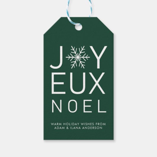 Green Joyeux Weihnachten Minimalistisch Holiday Geschenkanhänger (Vorderseite)