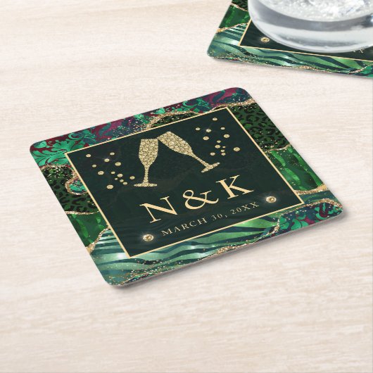 Green Jungle Animal Print Glitzer Agate Wedding Rechteckiger Pappuntersetzer (angewinkelt)