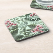 Green Jungle Print and Orchids Plastic Coaster Set Getränkeuntersetzer (Linke Seite)