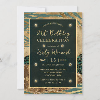 Green Jungle Safari Glitzer Agate 21. Geburtstag Einladung