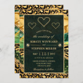 Green Jungle Safari Glitzer Agate Wedding Einladung (Vorne/Hinten)