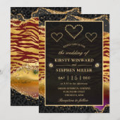 Green Jungle Safari Glitzer Agate Wedding Einladung (Vorne/Hinten)