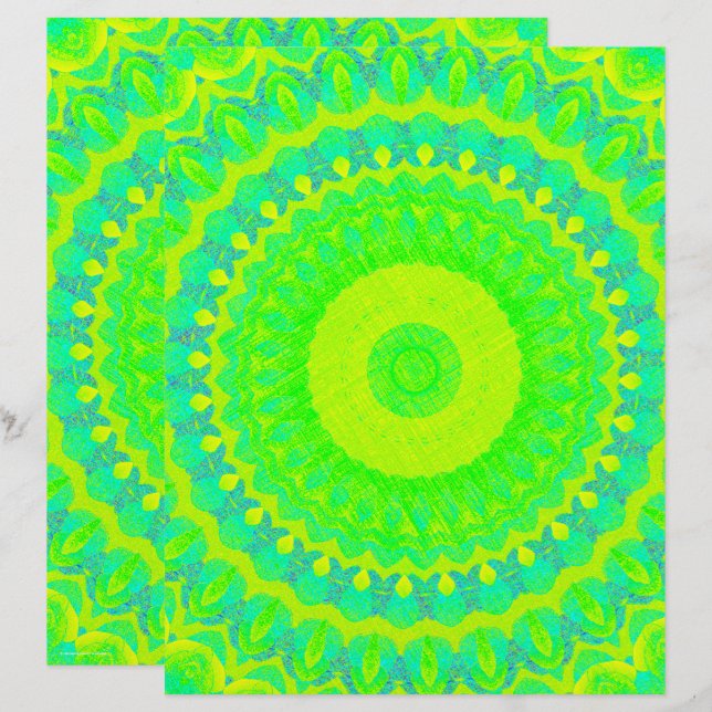 Green Kaleidoscope Scrapbook Paper 2-Sided Page (Vorne/Hinten)