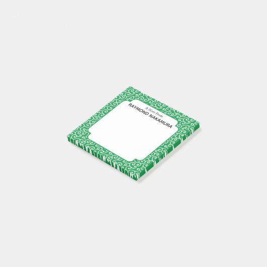 Green Karakusa Arabesque Vine Muster Post-it Klebezettel (angewinkelt)