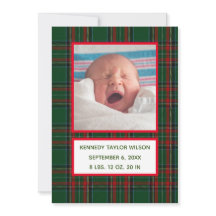 Green Kariert Birth Announcement Card