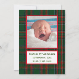 Green Kariert Birth Announcement Card Ankündigung