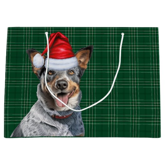 Green Kariert Blue Heeler Hund Lover Holiday Große Geschenktüte (Vorderseite)