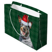 Green Kariert Blue Heeler Hund Lover Holiday Große Geschenktüte (Rückseite Schrägansicht)