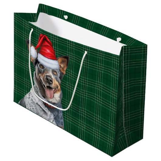 Green Kariert Blue Heeler Hund Lover Holiday Große Geschenktüte (Vorderseite Schrägansicht)