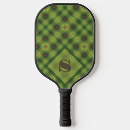 Green Kariert Bold Typografy Monogram Christmas Pickleball Schläger