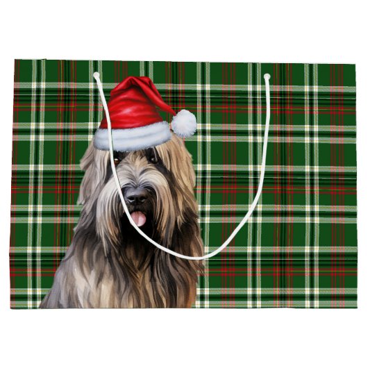 Green Kariert Briard Shepherd Dog Lover Holiday Große Geschenktüte (Rückseite)