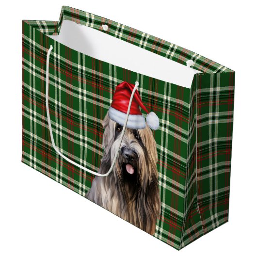 Green Kariert Briard Shepherd Dog Lover Holiday Große Geschenktüte (Vorderseite Schrägansicht)