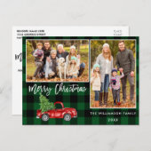 Green Kariert Brush Script Truck 2 Foto Weihnachte Postkarte (Vorne/Hinten)