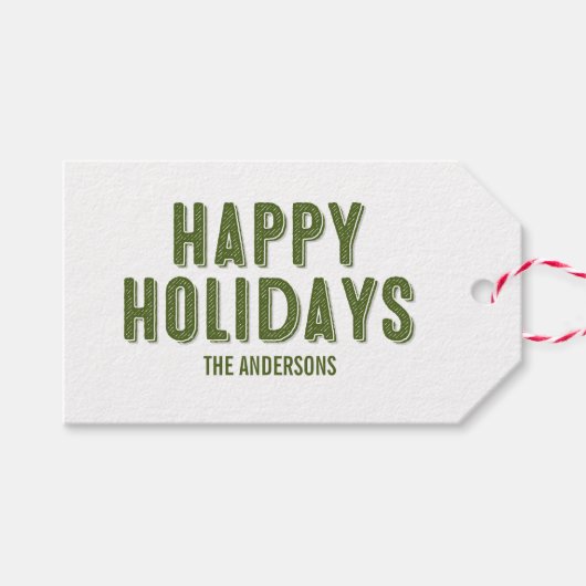 Green Kariert Christmas Happy Holidays Geschenkmar Geschenkanhänger (Vorderseite (Horizontal))