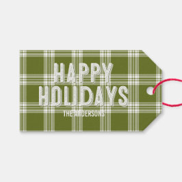 Green Kariert Christmas Happy Holidays Geschenkmar Geschenkanhänger