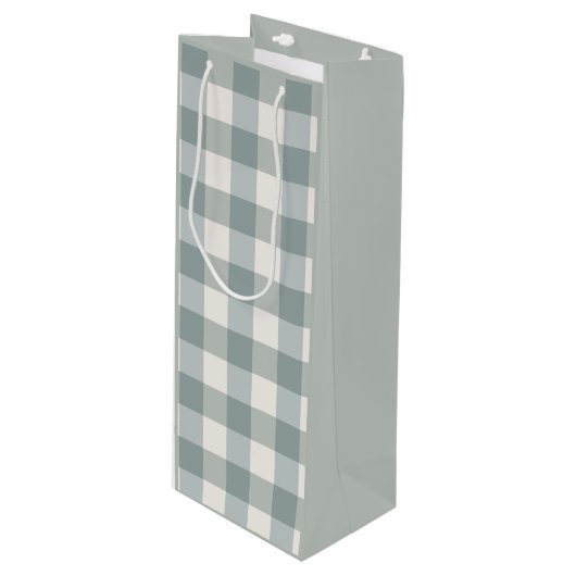 Green Kariert Country Farm Gingham Simple Geschenktüte Für Weinflaschen (Vorderseite Schrägansicht)