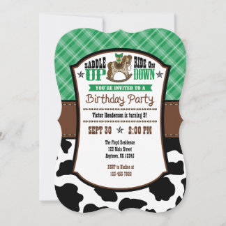Green Kariert Cowhide Cowboy Birthday Einladung