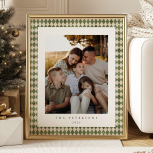 Green Kariert Custom Family Foto Christmas Poster