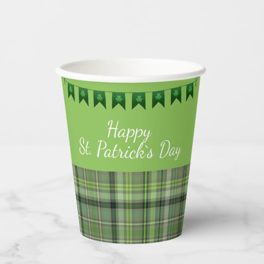 Green Kariert Flags Happy St Patrick`s Day Pappbecher (Vorderseite)