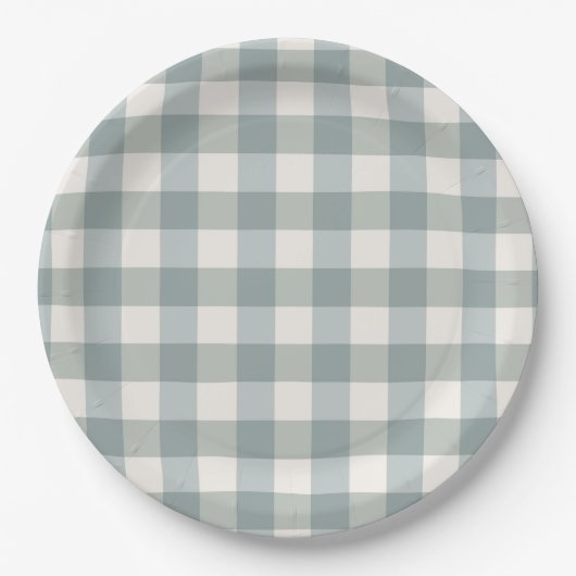 Green Kariert Gingham Country Farm Einfach Pappteller (Vorderseite)