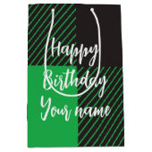 Green Kariert Happy Birthday Mittlere Geschenktüte (Vorderseite)