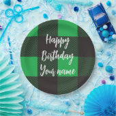 Green Kariert Happy Birthday Pappteller (Party)