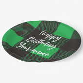 Green Kariert Happy Birthday Pappteller (Schrägansicht)