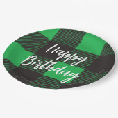 Green Kariert Happy Birthday Pappteller (Schrägansicht)