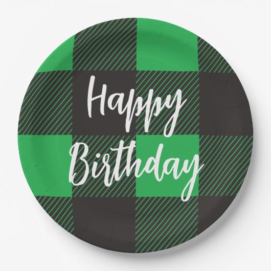 Green Kariert Happy Birthday Pappteller (Vorderseite)