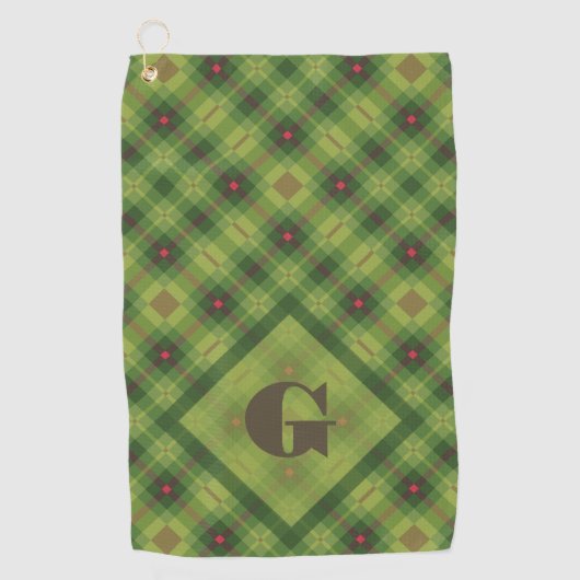 Green Kariert Large Custom Monogram Christmas Golfhandtuch (Vorderseite)