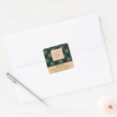 Green Kariert Monogram Rücksendeadresse Square Sie Quadratischer Aufkleber (Umschlag)