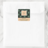 Green Kariert Monogram Rücksendeadresse Square Sie Quadratischer Aufkleber (Tasche)