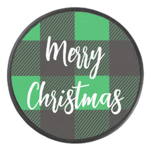 Green Kariert Pattern Frohe Weihnachten Eishockey Puck