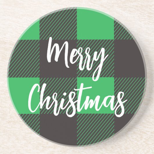 Green Kariert Pattern Frohe Weihnachten Getränkeuntersetzer (Vorne)