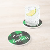 Green Kariert Pattern Frohe Weihnachten Getränkeuntersetzer (Seite)