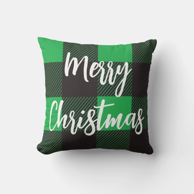 Green Kariert Pattern Frohe Weihnachten Kissen (Vorderseite)