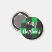 Green Kariert Pattern Frohe Weihnachten Magnet (Vorderseite/Rückseite)